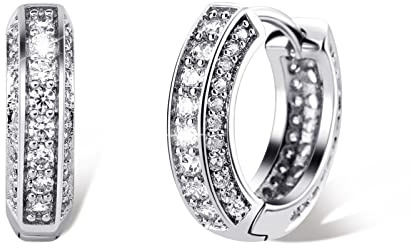 TOPGRILLZ Iced Out Hoop Earrings Cubic Zirconia Huggie Cartilage Cuff Hypoallergenic 14K Gold Plated Luxury Fashion Round Circle Earrings For Men Women-18Silver