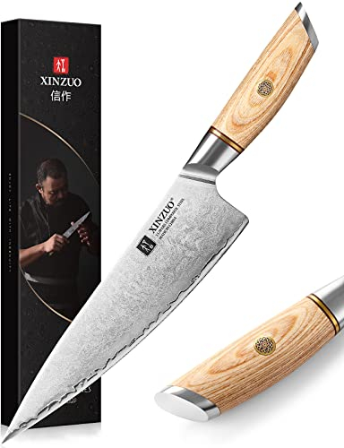 XINZUO 21.2cm Kochmesser Verbundstahl 10Cr15CoMoV, Profi Chefmesser Edelstahl Küchenmesser 3 Schichten Verbundstahl Gyuto Messer Scharfe Klinge -Japanischen Stil Pakkaholz Griff