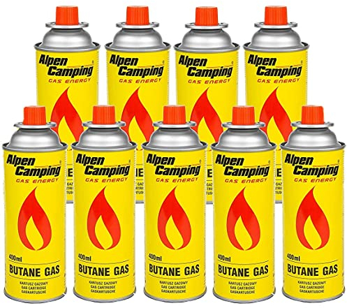 Alpen Camping Butan 9x400ml Gaskartuschen Gasflasche für Gaskocher Campingkocher Bunsenbrenner Lötbrenner 400ml EN417 (9)