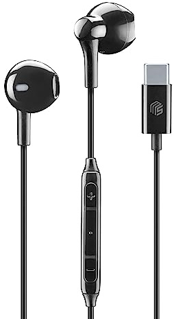 Music Sound | AURICOLARI Capsula | Auricolari con Filo e Microfono - Compatibilità Usb-C - Colore Nero