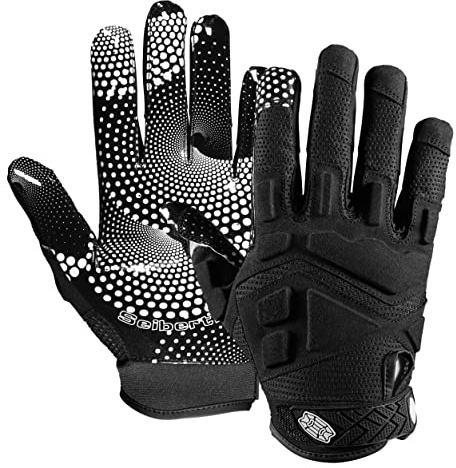 Seibertron G.A.R.G 2.0 Gel Filled Patented Anti-Impact Ultra-Stick Sports Receiver Glove American Football Gloves Youth and Kids/Amerikanska fotbollshandskar för ungdomar och barn, svart S