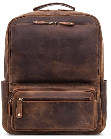 ROYALZ 'Brooklyn' großer Echtleder Rucksack Herren Damen mit Laptop-Fach 14-15.6 Zoll - XL Lederrucksack ideal als Leder Laptoprucksack für Schule Uni Büro Arbeit Freizeit, Farbe:Nevada braun