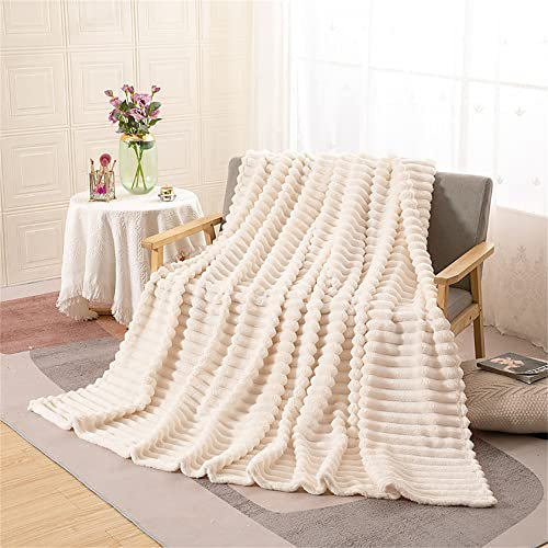 ENEN Couverture Plaid Canape Polaire Douce Flanelle Jeté de Canape Doux pour Chambre Sofa lit Fauteuil pour Adultes et Enfants (200x230cm, Beige)