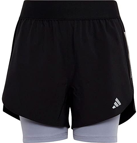 adidas Niñas Two-In-One AEROREADY Woven Shorts, Black/Silver Violet/Reflective Silver, 14-15 Years