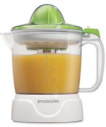 Proctor Silex Electric Citrus Juicer Machine, 34 oz., for Orange, Lemon, Grapefruit Juice, White & Green (66337)