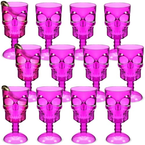 Bokon Set mit 12 Halloween-Tassen mit Totenkopf-Motiv, Gothic-Party-Tischdekoration, Kunststoff-Weinkelch, Halloween-Partyzubehör, Skelett-Thema, Tafelaufsatz (lila)