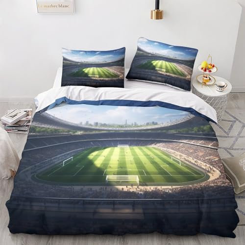 OPSREY Football Field Aide Au Sommeil Housse De Couette avec Taies d'oreiller Soccer Parure De Lit Lavable Linge De Lit Résistant À l'usure Comfort Cover Finesse Literie Double（200x200cm）