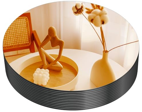 VASUHOME 20,3 cm große, goldfarbene Spiegel-Tafelaufsätze für Tische, runde Spiegelteller, Set für Kerzen, Hochzeiten, Party-Dekorationen, runde Spiegeltabletts mit glattem Rand und gepolsterten