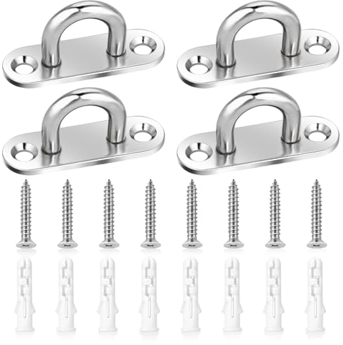 KALIONE 4 Pack Pad Eye Plate Heavy Duty Pad Eye Plate U Hooks Stainless Steel Wall Mount Marine Hardware Hooks Ceiling Hook with Screws