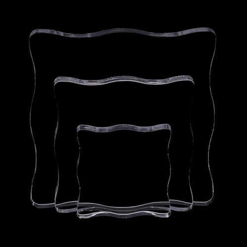 Qimoo 3-Piece Clear Acrylic Stamp Blocks - Wavy Blocks with Grid Lines for Scrapbooking Crafts
