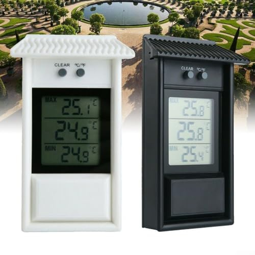 Gartenthermometer für Innen- und Außenbereich, wasserdicht, Digitalanzeige, max. Min. Gewächshaus, langlebig (schwarz)
