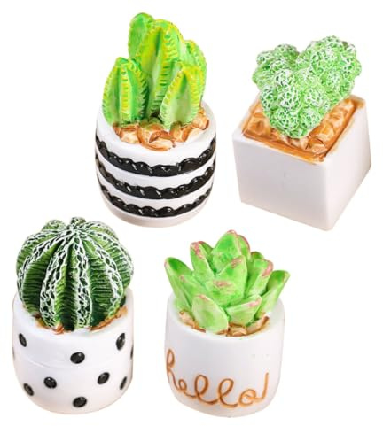 4pcs Resin Mini Cactus Decor Miniature Potted Plant Set | Dollhouse Accessory for Cabinet and Living Room, Creative Unique Style, Giftable Home Decoration
