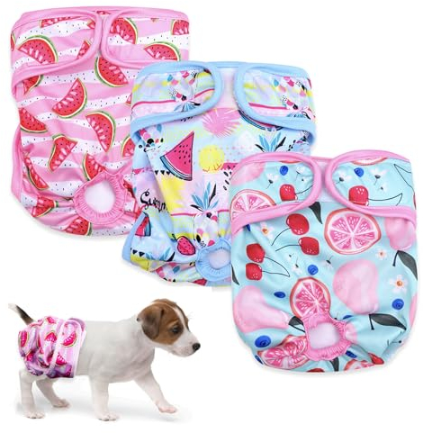3 Stück Wiederverwendbare Hundewindeln,Hochabsorbierend Höschen für weibliche Haustiere,Hygienische Waschbare Windel Hund,Windeln für Hündinnen bei Läufigkeit und Inkontinenz (m, Muster 2)