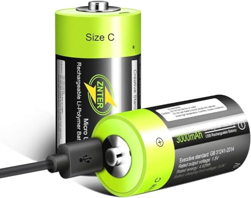 2 pezzi batteria al litio C, batterie ricaricabili Micro USB C, batteria ricaricabile C, 1,5 V, 3000 mAh, prestazioni durature e resistenti