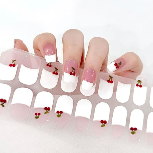 Ceboic UV Gel Nagelfolie, 22 Stück Halbgehärtete UV Gel Strips Selbstklebend Gel Nail Stickers, Gel Nagellack Streifen Langanhaltende Gellack Wraps für Nagel, UV/LED-Lampe Erforderlich (Kirsche)