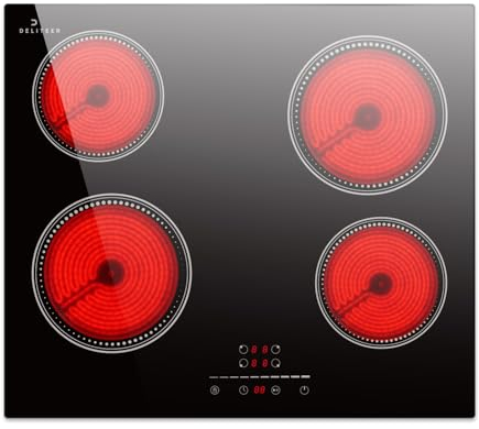 DELITEER Piano cottura in vetroceramica 4 Fuochi, Piano cottura vetroceramica da incasso 59cm, 6000Watt, senza spina Visita lo Store di DELITEER