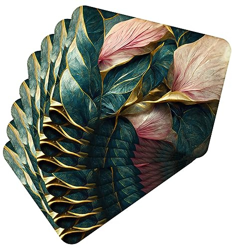 MG Design Set aus 8 Kork-Platzsets – Leaves with Gold 1 – 30 x 40 cm – hitzebeständig & abwischbar, mit Korkrückseite