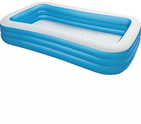 SDMAX Inflatable Family Swimming Pool, Portable & Lightweight, Rectangular Shape, Family Inflatable Pool, 3 Ring Structure, Blue, Quick and Easy Setup, 120 X 72X 22