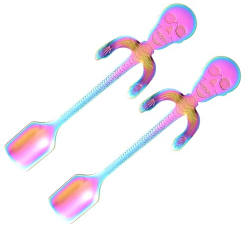 Mikinona 2pcs Stainless Steel Skull Spoons Creative Coffee and Dessert Spoons Design Resistant Material for Home Restaurant Use