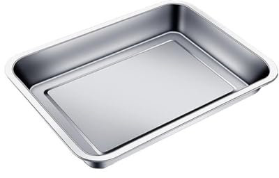 Hapihom Professionelle Edelstahl-Bräter, Edelstahlblech-Pfanne, Bräter mit glatten Ecken, rechteckige Plätzchenblech, Kuchenform, extra dicke Platte, 45 x 35 x 4,8 cm