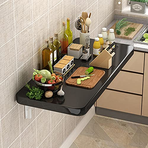 GXJBGYUSFT Wandmontage für Waschküche, schwebender Wandtisch, Esstisch mit Klappblatt, Kleiner Holzschreibtisch für Büro, Zuhause, Küche, Schwarz, 80 x 30 cm, modisch