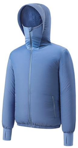 Meichoon Giacca protettiva solare UPF 50+ con cappuccio per condizionatore d'aria leggera e rinfrescante con ventole, rimane fresca in estate, Da uomo blu., XXL-3XL