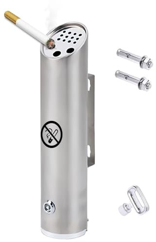 TAZZOR Posacenere a parete per esterni, in acciaio inox, Ø 9 x 40 cm, posacenere da parete per pub bar, ufficio, ristorante, caffetteria