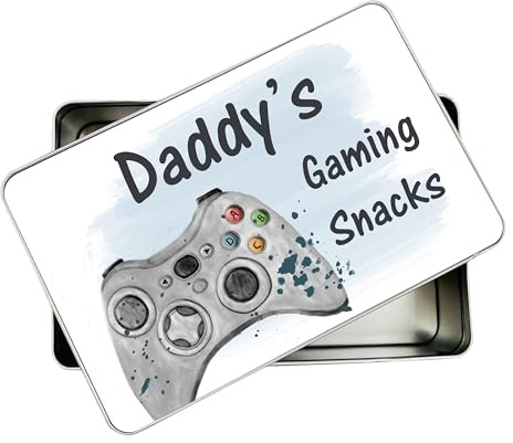 allaboutthebump Personalised Daddy's Gaming Snacks Sweet Biscuit Cookie Treat Tin for Son | Son-inlaw | Dad (19.5cm x 12.5cm x 5.5cm) [Ideal Christmas, Fathers Day or Birthday Gift Present]