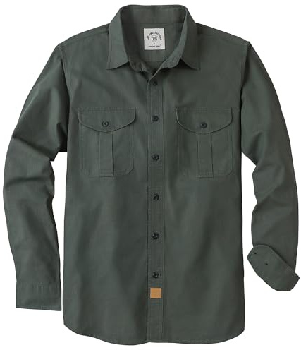 Dubinik Fritidsskjorta för fjärran skjorta herr långärmad normal passform stretch vintage komfort med ficka skjorta herr långärmad, Olivgrön 056, 4XL