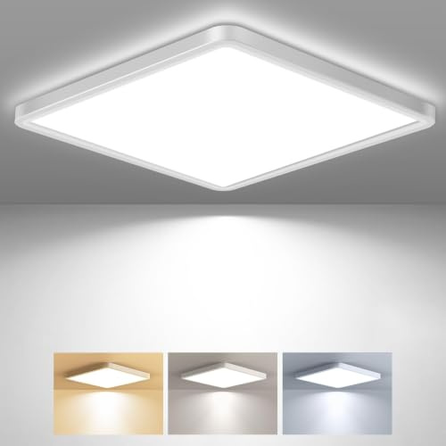 slochi LED Ceiling Light Ø29CM, 3000K/4000K/6500K 3 Color Temperature,Waterproof Bathroom Light, Modern Square LED Ceiling Lamp for Bedroom, Kitchen, Hallway, Outside Porch and More