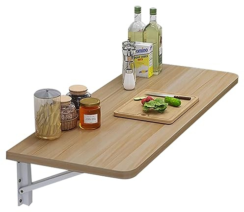 Bureau pliable mural en bois massif pour la maison, le bureau et la cuisine, couleur noyer clair, peu encombrant, établi pliable (40 x 25 cm)