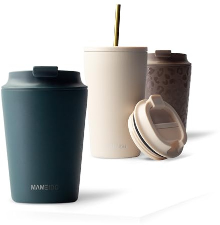 MAMEIDO Termo Café 350 ml (Ocean Bloom) | 4h caliente/8h frío, a prueba de fugas y sin BPA con tapa abatible – vaso termico para llevar de acero inoxidable para café