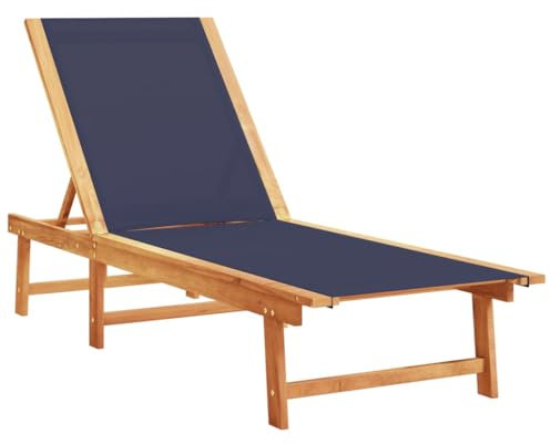 Gecheer Sonnenliege Verstellbare Rückenlehne Gartenliege Holzliege Relaxliege Gartenmöbel Liege Liegestuhl Blau Massivholz Akazie und Textilene