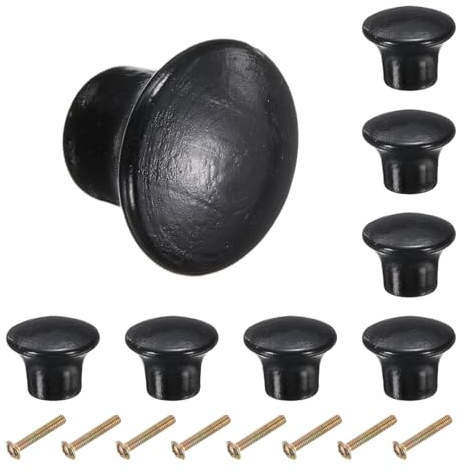 QUARKZMAN 8 Stück runde Holzknöpfe 23mm/0,9 Küchenschrankknöpfe Schwarz | Schubladenzuggriff, Möbelgriffe, Pilzform, Einzel Loch, Dekorative Möbel, für Schublade Kommode Kleiderschrank