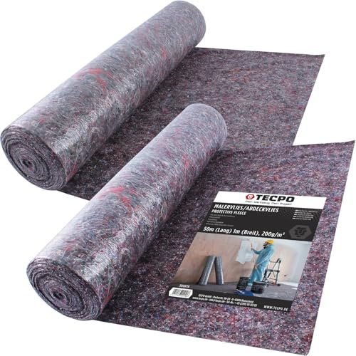TECPO 2 pellicole protettive in tessuto non tessuto da 50 m, 200 g/m², rivestimento antiscivolo, anti-infiltrazione, antiscivolo, antipolvere, adatto per ristrutturazione, copertura, liquidi