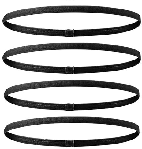 Haarband Herren, 4 Stück Schwarz Elastische Haarbänder Sport für Männer Damen, Dünn Nicht Rutschend, Sport Stirnbänder für Fitnessstudio/Hockey/FußBall/Tennis/Yoga