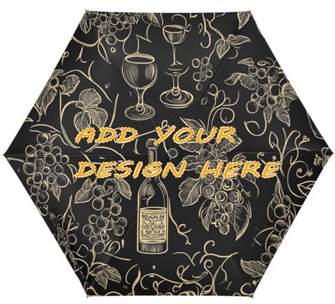 miaozhen Parapluie pliable personnalisé UV 50+ noir et or vin rouge spécialement conçu et solide, coupe-vent, résistant au soleil, imperméable, parapluies personnalisés pour la pluie, compact,