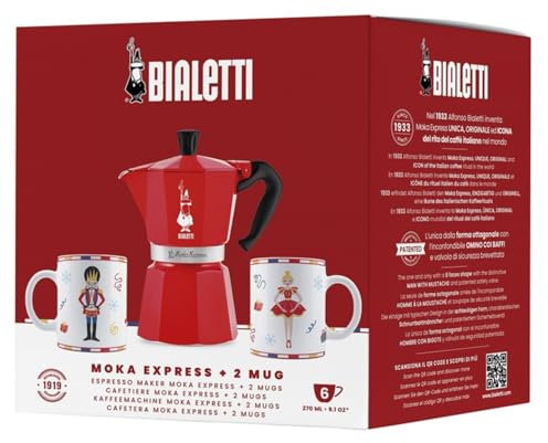 Bialetti Moka Express Iconic Italian Stovetop Espresso Maker (Red, 6 Cups Bundle)
