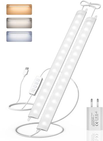 GOODEA Ultratunn infälld lampa kök LED, dimbar, 2 x 30 cm, 400 lm, ljuslist med strömbrytare, 3 färgtemperaturer, LED-list, skåplampor för kök, källare, förråd