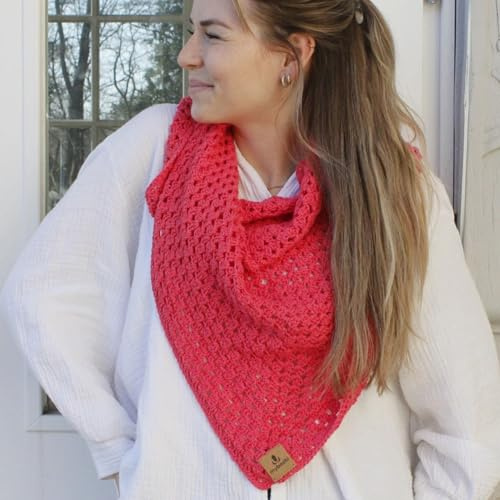 myboshi Häkelset Tuch Livia aus Bamboo, für Anfänger, inkl. Bambusgarn, Häkelnadel, Wollnadeln, Label, 60% Viskose, 40% Baumwolle, Rot (Himbeer) mit Häkelnadel