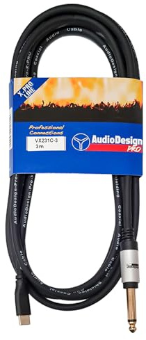 AUDIODESIGN PRO Cavo adattatore professionale da USB-C a Jack 6,3mm maschio, 3 metri, connettori placcati in oro, audio senza distorsioni, X-PRO Line