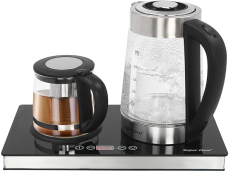 Vattenkokare i glas, 2,5 l + 1 l, bas med LCD-skärm och pekkontroll, varmhållningsfunktion, 1 800 W, elektrisk tekanna med tesil