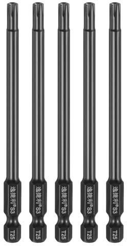 sourcing map 5pcs T25 Sicurezza Torx Testa Cacciavite Bit 1/4 Hex Shank 4 (100mm) Lungo Magnetico Tamper Proof 6 Point Star Screw Driver Drill Bit S3 Acciaio Lucidato A Specchio Strumento Elettrico
