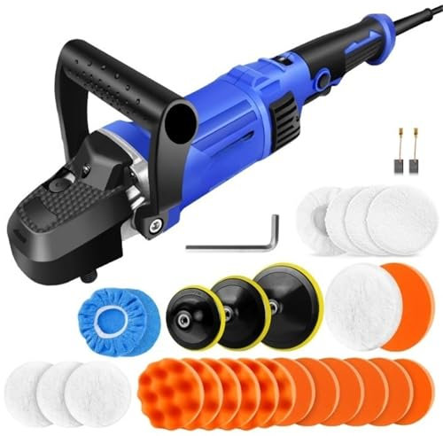 VNSMM Machines à polir Polisseuse Électrique pour Voiture 1400 W avec Poignée Rotative, 800-3500 TR/Min, 6 Vitesses Variables, Plaque De Polissage De 150 Et 180 Mm Polisseuse