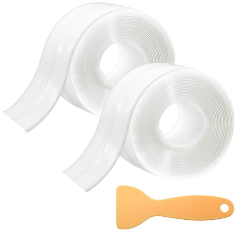 2 Rotoli Nastro Sigillante Autoadesivo Striscia di Tenuta PVC trasparente Nastro Sigillante Impermeabile per cucina,bagno,toilette,angoli delle pareti,fessure delle piastrelle e lavandini(3,8cmx3,2m)