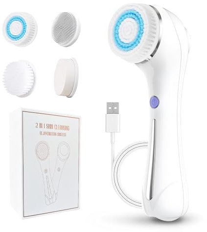 Spazzola elettrica per la pulizia del viso con 6 testine – Spazzola per il viso di rotazione a 360° (2 livelli), suono e microcorrente per pulizia profonda e cura dei pori, IPX7 impermeabile