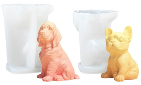 Ashuxxn 2 Stück 3D Hund Silikonformen Gießformen Hund Kerzen Formen Silikon 3D Silikonform-Kerzenformen Niedlichen Hund Silikonform für Tortendeko, Schokolade, Seife, Sojawachs Kerzen, Handwerk