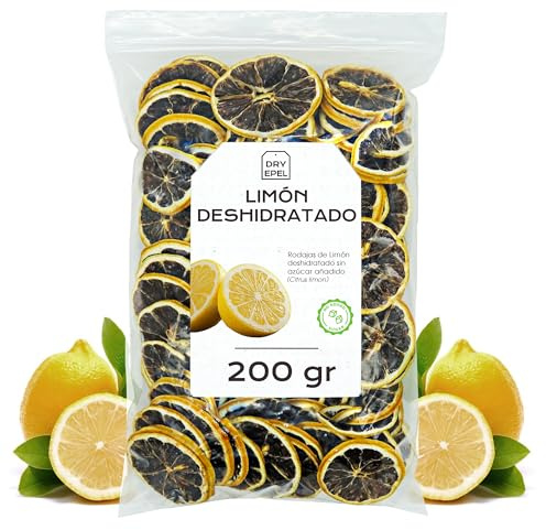 Limon Deshidratado Sin Azucar 200 gr - Rodajas de Limon para Coctel | Limon Seco - Fruta Deshidratada - Sin Azucar Añadido, Sin Conservantes, Sin Gluten