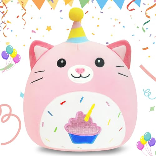 AMFUN 10 Cat Stuffed Animal Cake Plush Pillow, Birthday Cute Unicorn Plush Toys for Kids Toddlers-25CM