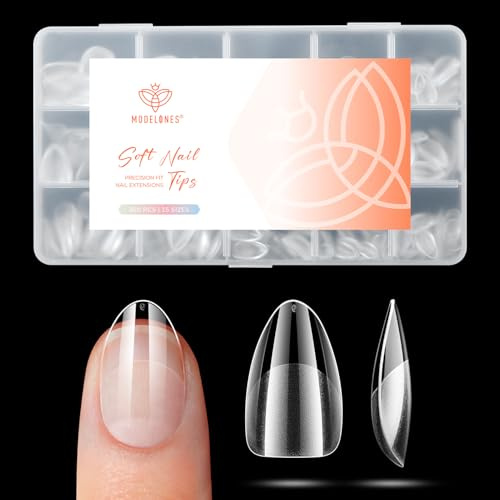 Modelones Nageltips 360 stycken – heltäckande nageltipsset, mjuka geltips set, PMMA harts nagelspetsar, konstgjorda naglar för fastsättning nagelkonst gör-det-själv, XS gammaldags halvmatt